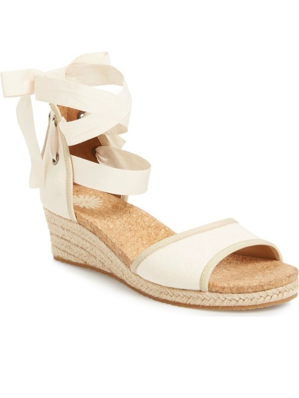 Ugg Amell Australia canvas open toed Jute Wedge Sandals with Ankle Tie